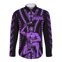 Maori Fathers Day New Zealand Long Sleeve Button Shirt Aroha Ahau Ki A Koe Papa - Purple - Wonder Print Shop