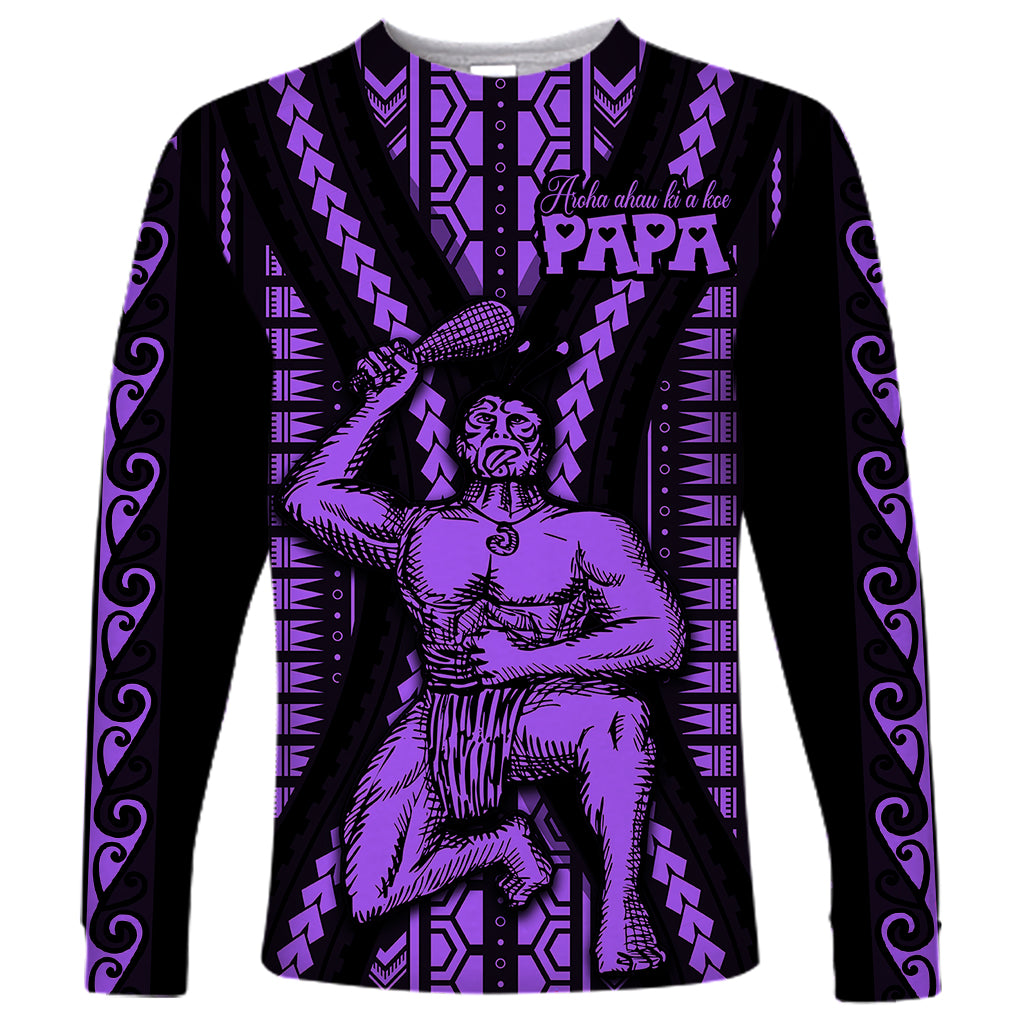 Maori Fathers Day New Zealand Long Sleeve Shirt Aroha Ahau Ki A Koe Papa - Purple - Wonder Print Shop