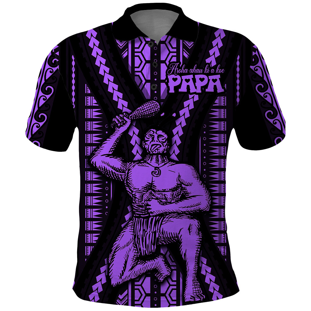 Maori Fathers Day New Zealand Polo Shirt Aroha Ahau Ki A Koe Papa - Purple - Wonder Print Shop