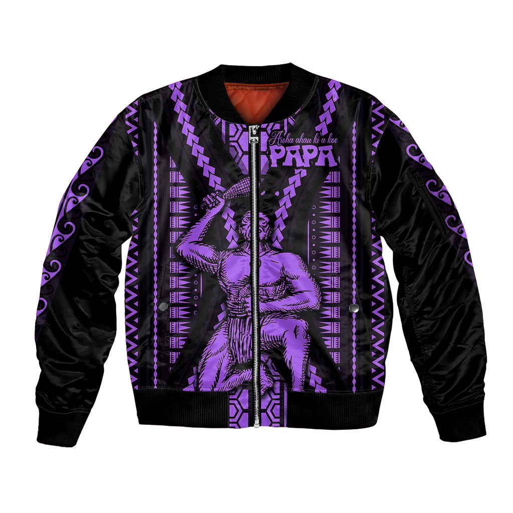 Maori Fathers Day New Zealand Sleeve Zip Bomber Jacket Aroha Ahau Ki A Koe Papa - Purple - Wonder Print Shop