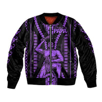 Maori Fathers Day New Zealand Sleeve Zip Bomber Jacket Aroha Ahau Ki A Koe Papa - Purple - Wonder Print Shop