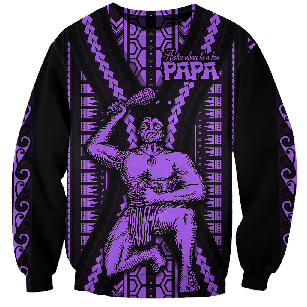 Maori Fathers Day New Zealand Sweatshirt Aroha Ahau Ki A Koe Papa - Purple - Wonder Print Shop