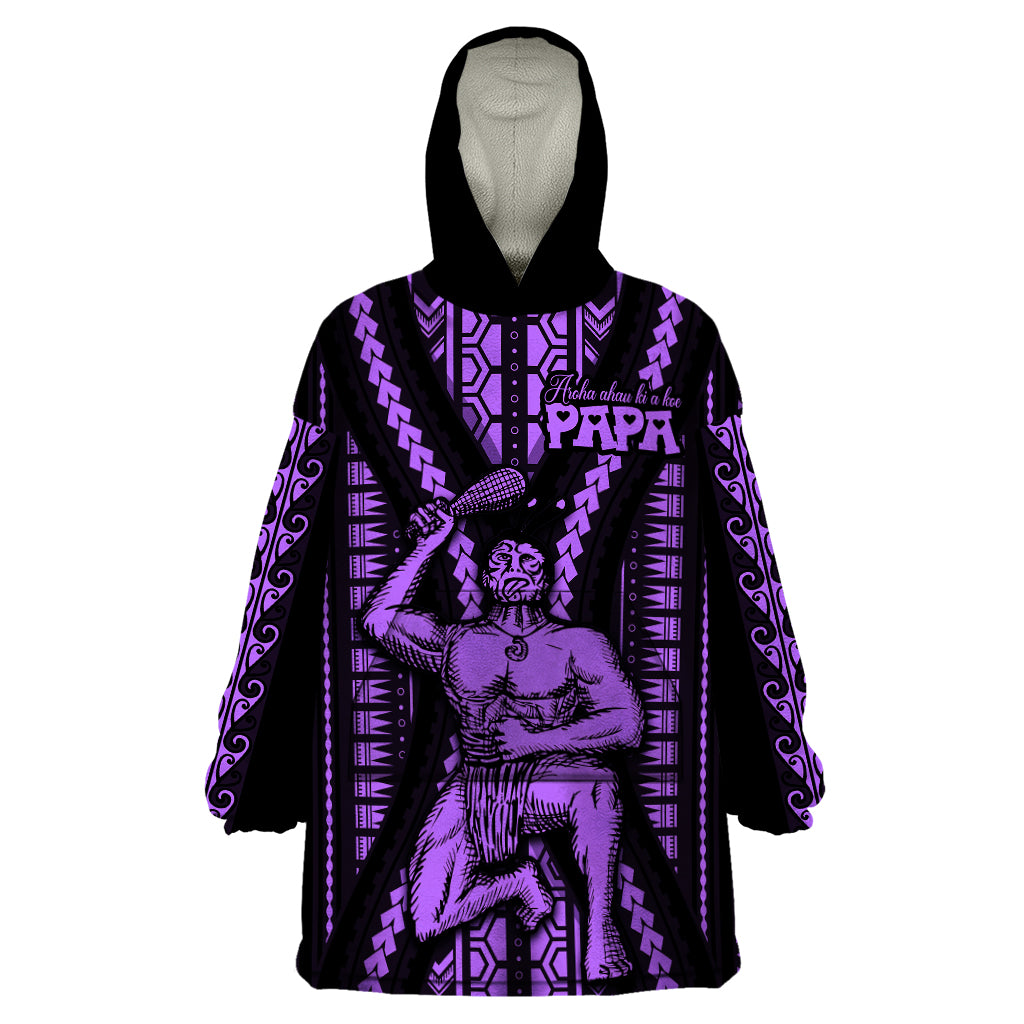 Maori Fathers Day New Zealand Wearable Blanket Hoodie Aroha Ahau Ki A Koe Papa - Purple - Wonder Print Shop