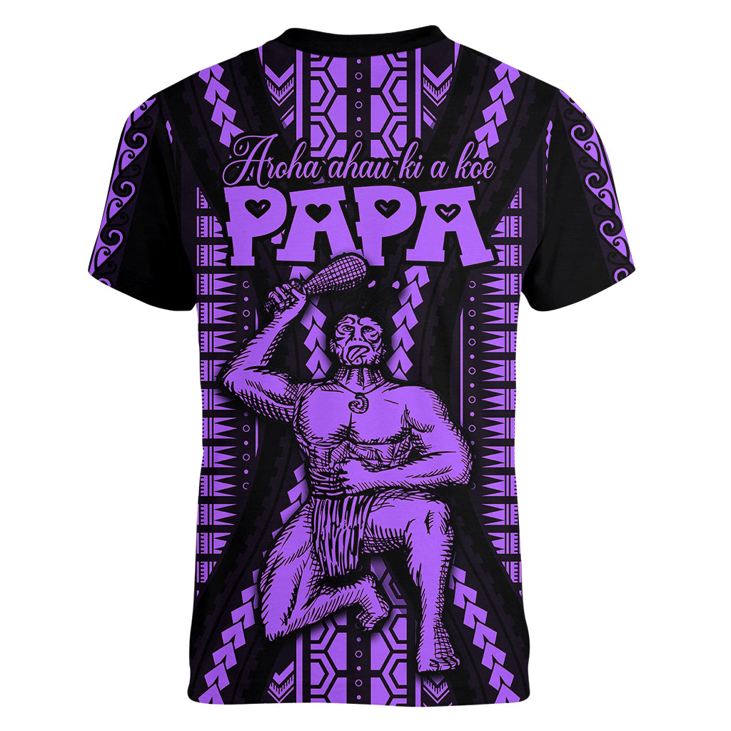 Maori Fathers Day New Zealand Women V Neck T Shirt Aroha Ahau Ki A Koe Papa - Purple - Wonder Print Shop