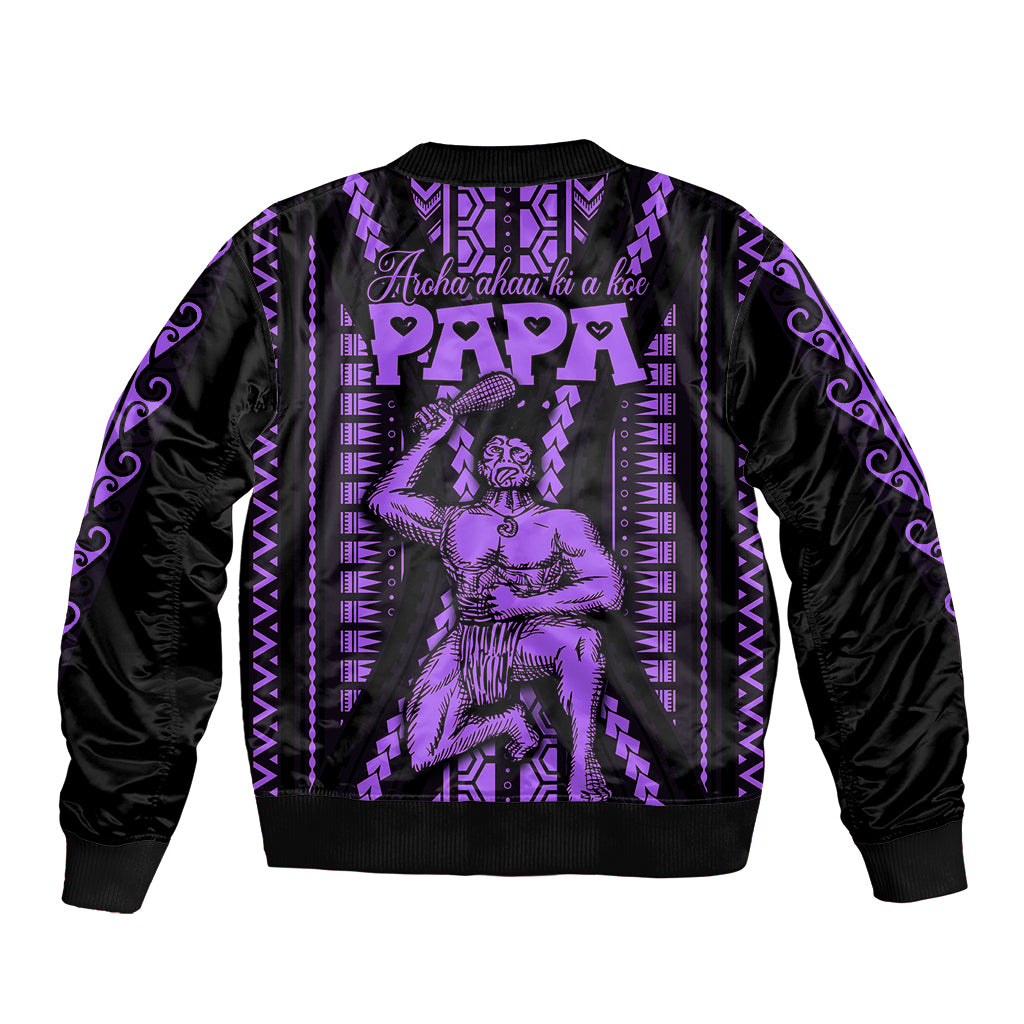 Custom Maori Fathers Day New Zealand Bomber Jacket Aroha Ahau Ki A Koe Papa - Purple LT9 - Wonder Print Shop