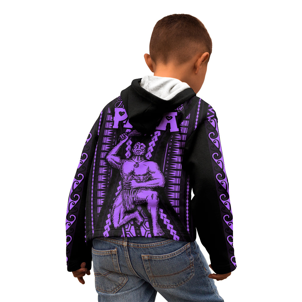Custom Maori Fathers Day New Zealand Kid Hoodie Aroha Ahau Ki A Koe Papa - Purple - Wonder Print Shop