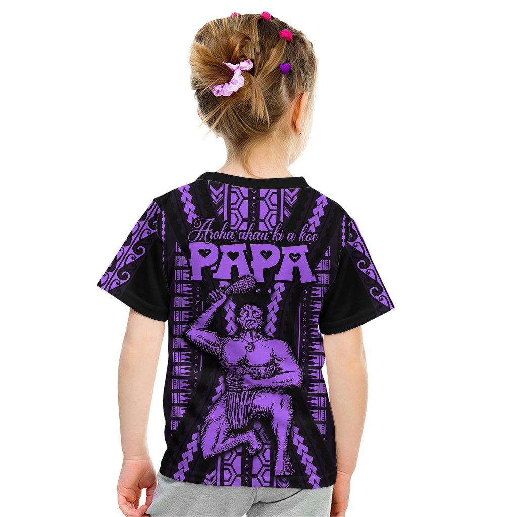 Custom Maori Fathers Day New Zealand Kid T Shirt Aroha Ahau Ki A Koe Papa - Purple - Wonder Print Shop