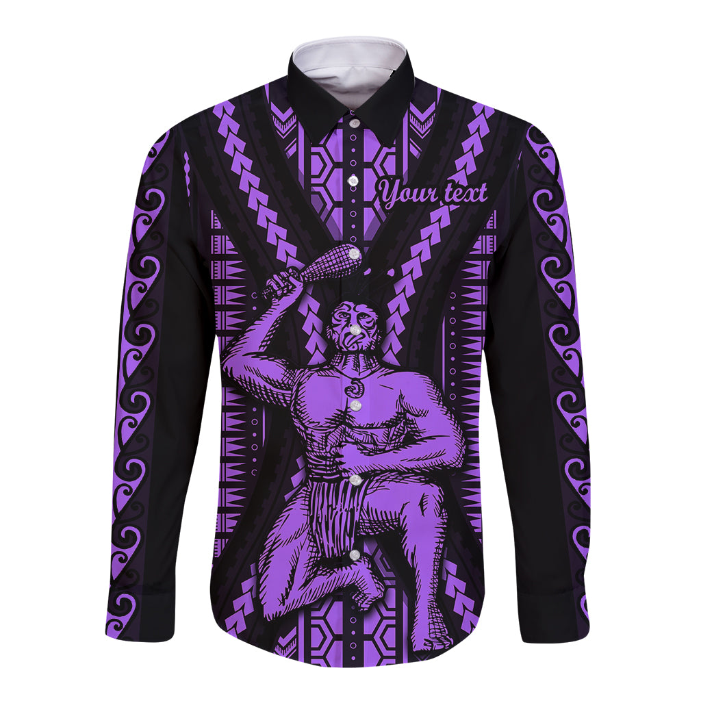 Custom Maori Fathers Day New Zealand Long Sleeve Button Shirt Aroha Ahau Ki A Koe Papa - Purple - Wonder Print Shop