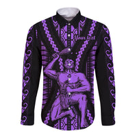 Custom Maori Fathers Day New Zealand Long Sleeve Button Shirt Aroha Ahau Ki A Koe Papa - Purple - Wonder Print Shop