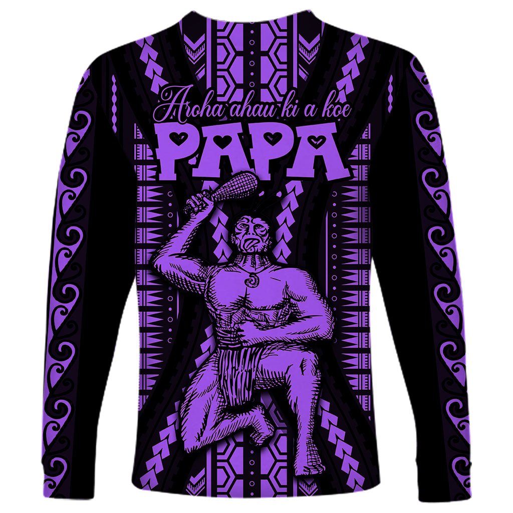 Custom Maori Fathers Day New Zealand Long Sleeve Shirt Aroha Ahau Ki A Koe Papa - Purple - Wonder Print Shop