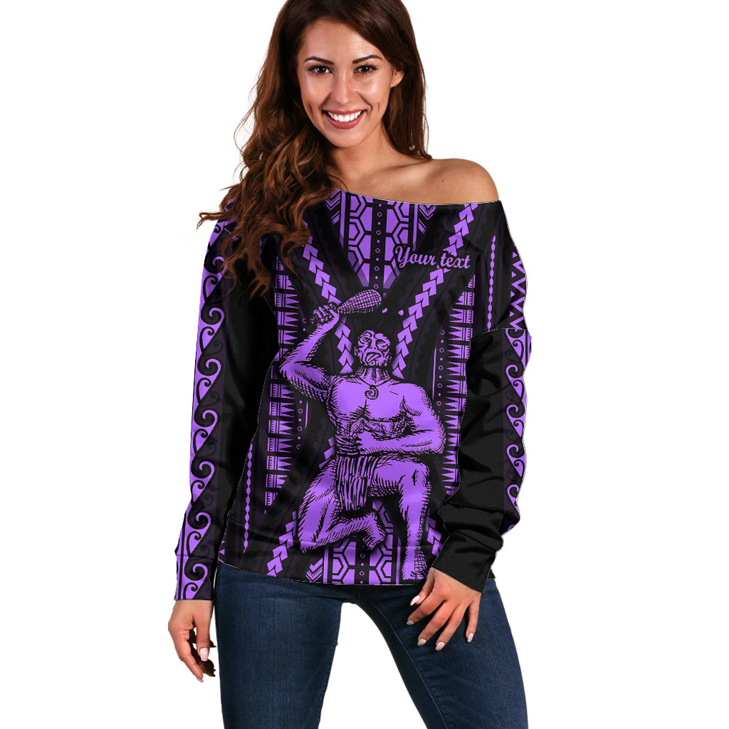 Custom Maori Fathers Day New Zealand Off Shoulder Sweater Aroha Ahau Ki A Koe Papa - Purple - Wonder Print Shop