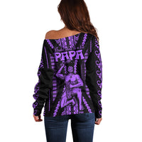 Custom Maori Fathers Day New Zealand Off Shoulder Sweater Aroha Ahau Ki A Koe Papa - Purple - Wonder Print Shop