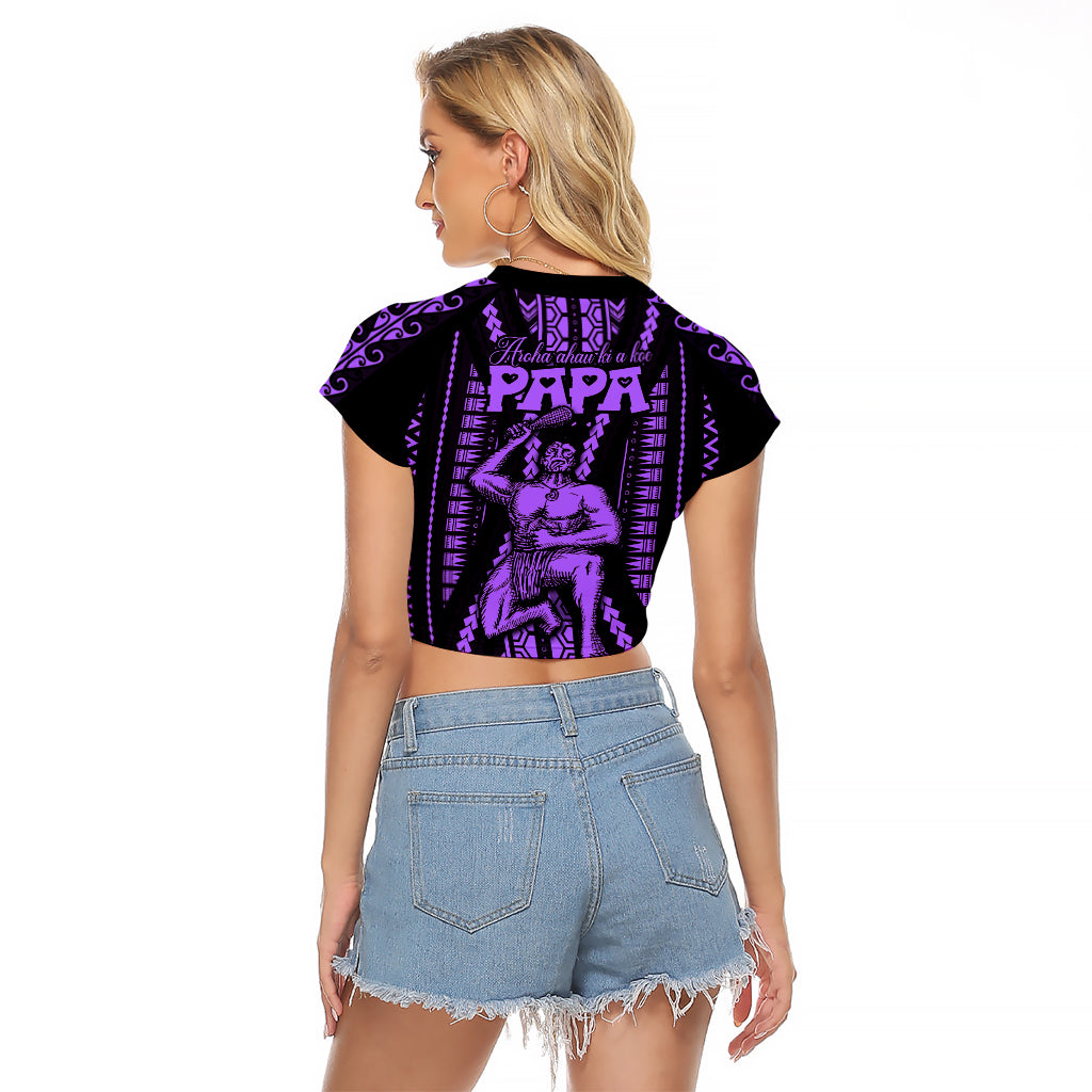 Custom Maori Fathers Day New Zealand Raglan Cropped T Shirt Aroha Ahau Ki A Koe Papa - Purple - Wonder Print Shop