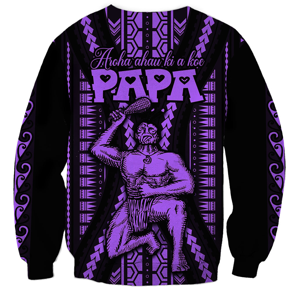 Custom Maori Fathers Day New Zealand Sweatshirt Aroha Ahau Ki A Koe Papa - Purple - Wonder Print Shop
