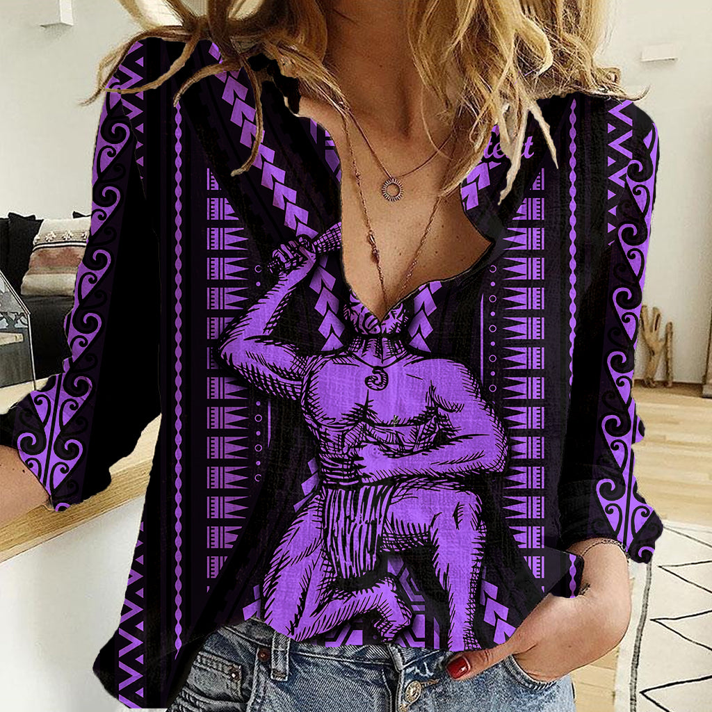 Custom Maori Fathers Day New Zealand Women Casual Shirt Aroha Ahau Ki A Koe Papa - Purple - Wonder Print Shop