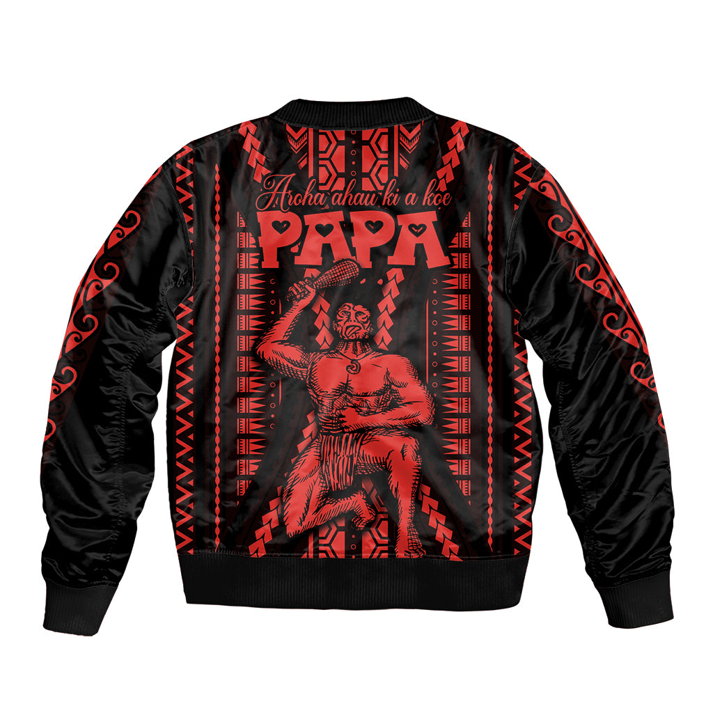Maori Fathers Day New Zealand Bomber Jacket Aroha Ahau Ki A Koe Papa - Red LT9 - Wonder Print Shop