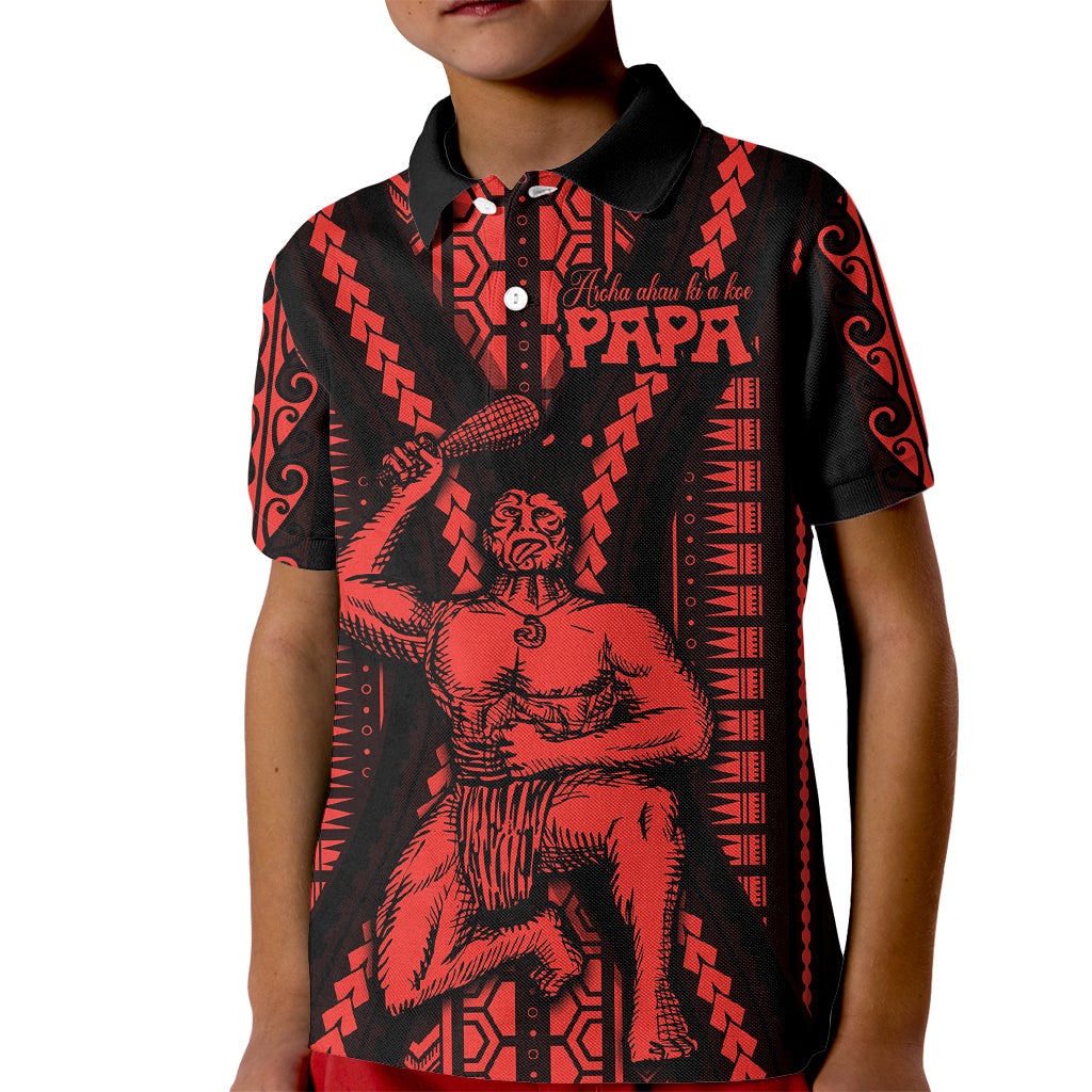 Maori Fathers Day New Zealand Kid Polo Shirt Aroha Ahau Ki A Koe Papa - Red - Wonder Print Shop