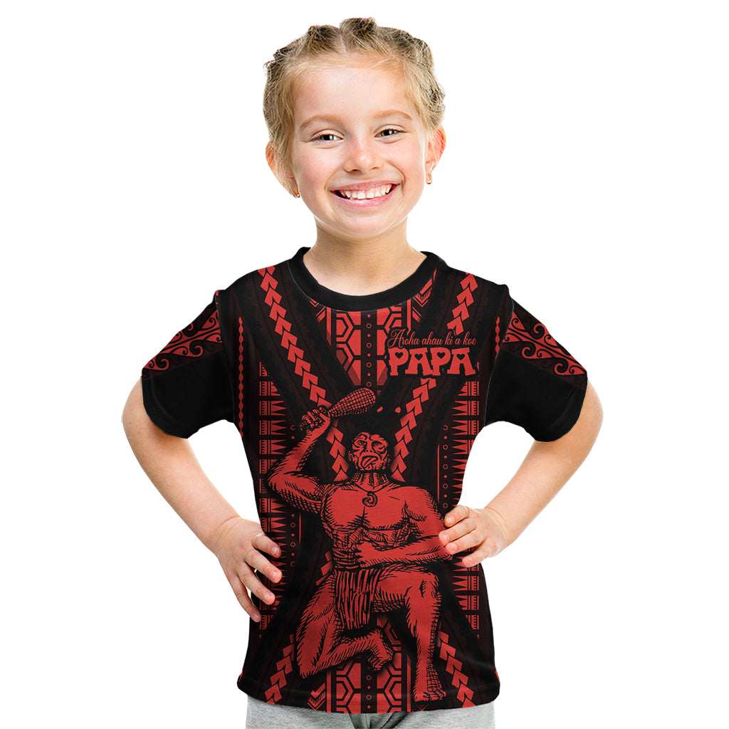 Maori Fathers Day New Zealand Kid T Shirt Aroha Ahau Ki A Koe Papa - Red - Wonder Print Shop