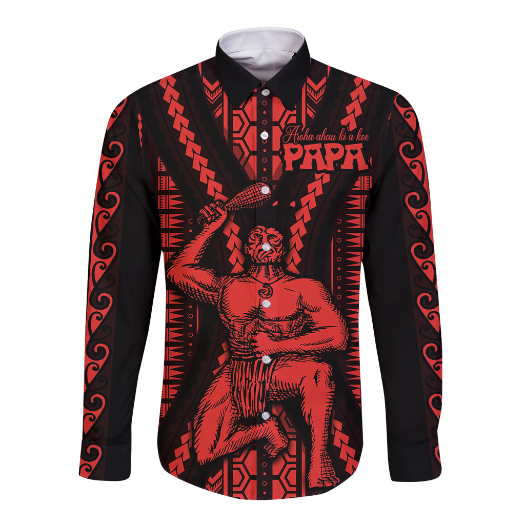Maori Fathers Day New Zealand Long Sleeve Button Shirt Aroha Ahau Ki A Koe Papa - Red - Wonder Print Shop