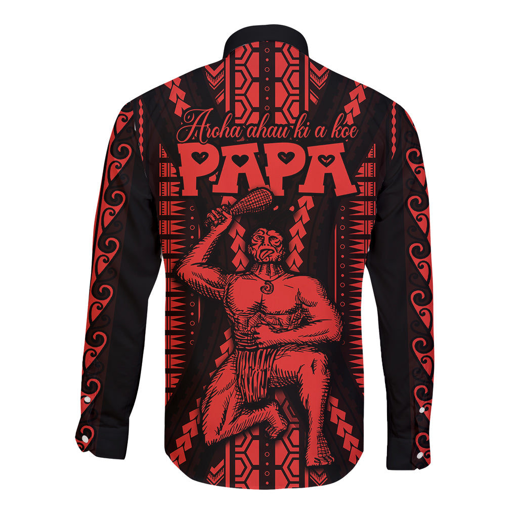 Maori Fathers Day New Zealand Long Sleeve Button Shirt Aroha Ahau Ki A Koe Papa - Red - Wonder Print Shop