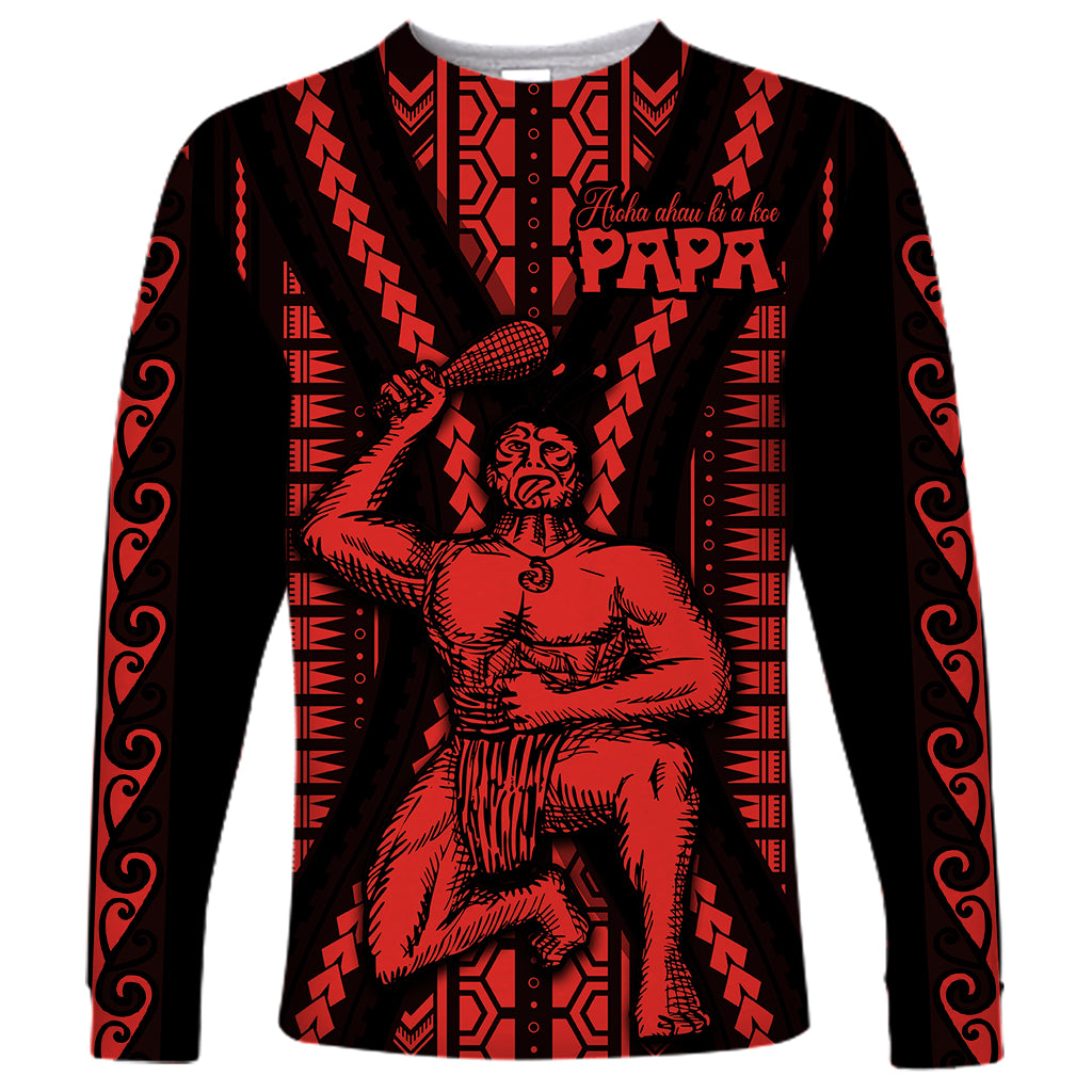 Maori Fathers Day New Zealand Long Sleeve Shirt Aroha Ahau Ki A Koe Papa - Red - Wonder Print Shop