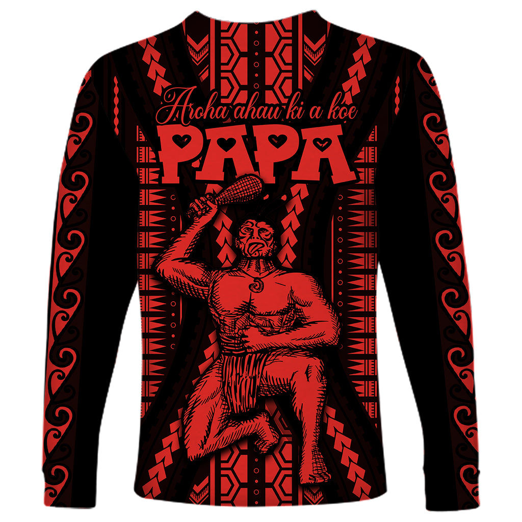 Maori Fathers Day New Zealand Long Sleeve Shirt Aroha Ahau Ki A Koe Papa - Red - Wonder Print Shop