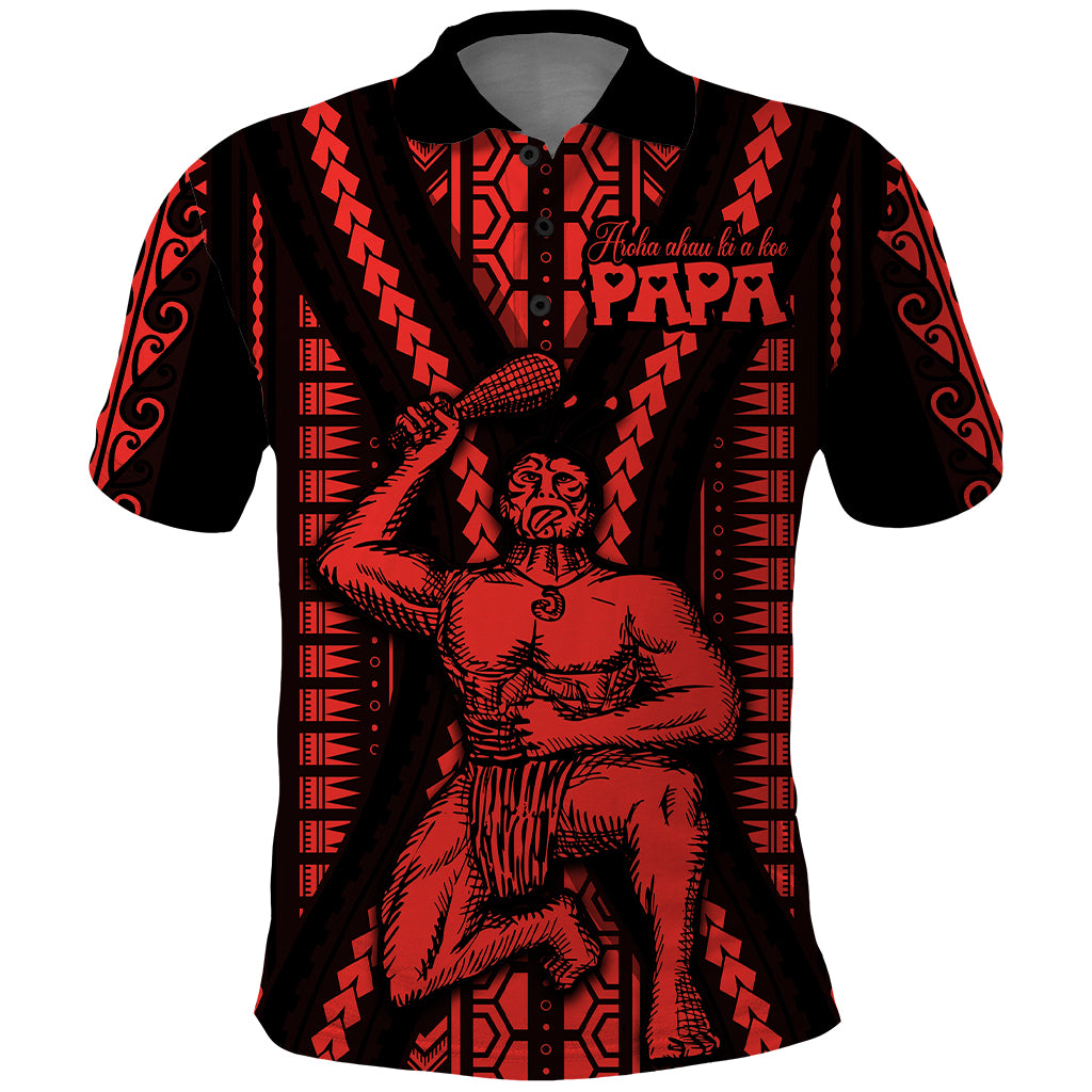 Maori Fathers Day New Zealand Polo Shirt Aroha Ahau Ki A Koe Papa - Red - Wonder Print Shop