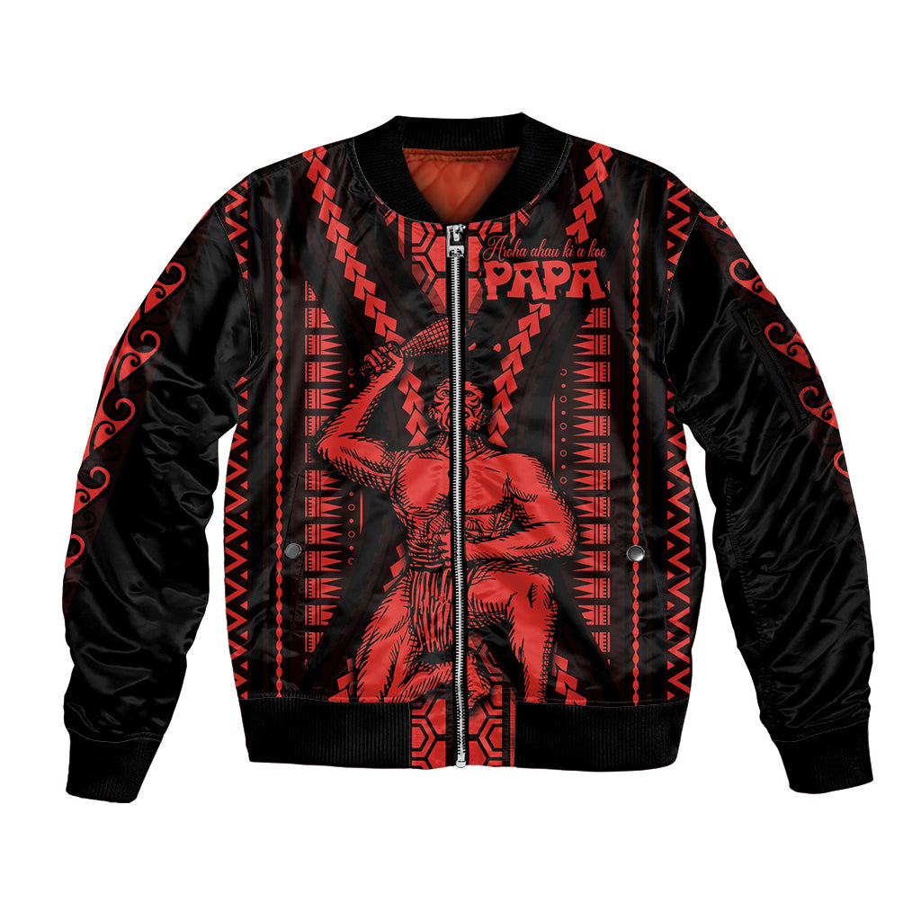 Maori Fathers Day New Zealand Sleeve Zip Bomber Jacket Aroha Ahau Ki A Koe Papa - Red - Wonder Print Shop