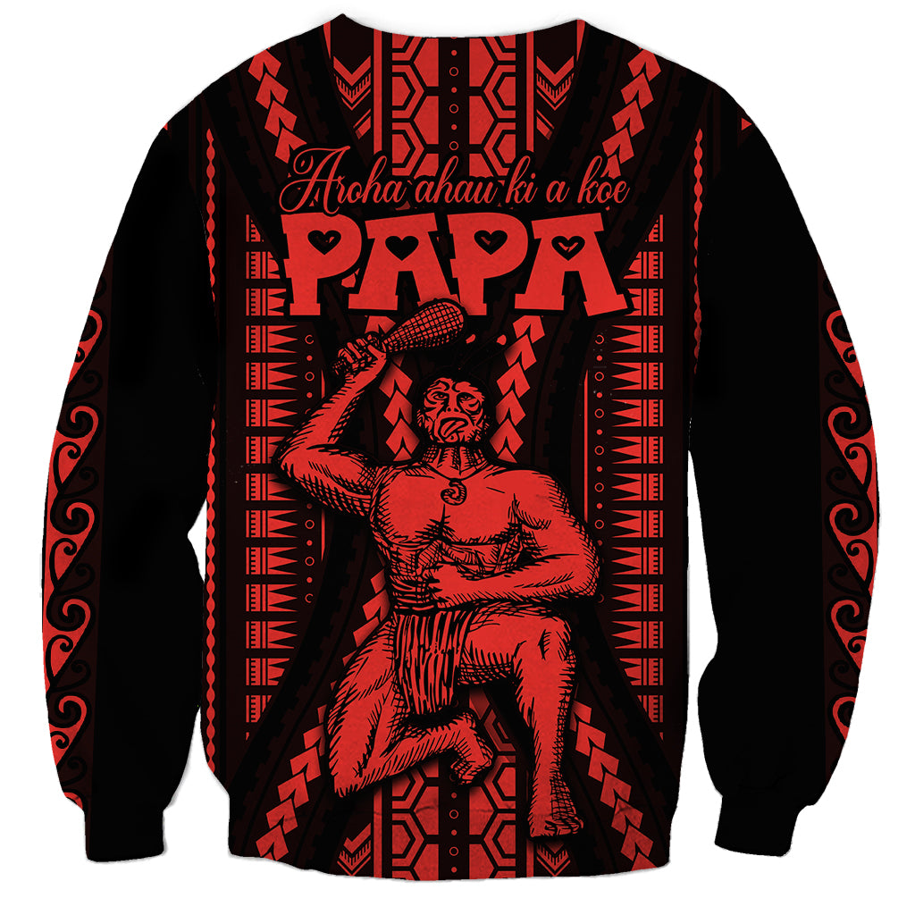 Maori Fathers Day New Zealand Sweatshirt Aroha Ahau Ki A Koe Papa - Red - Wonder Print Shop