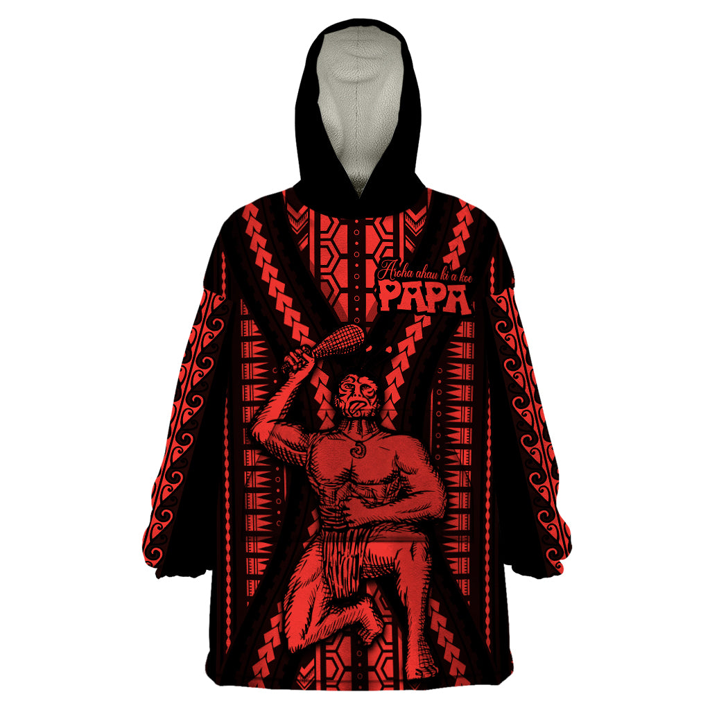 Maori Fathers Day New Zealand Wearable Blanket Hoodie Aroha Ahau Ki A Koe Papa - Red - Wonder Print Shop