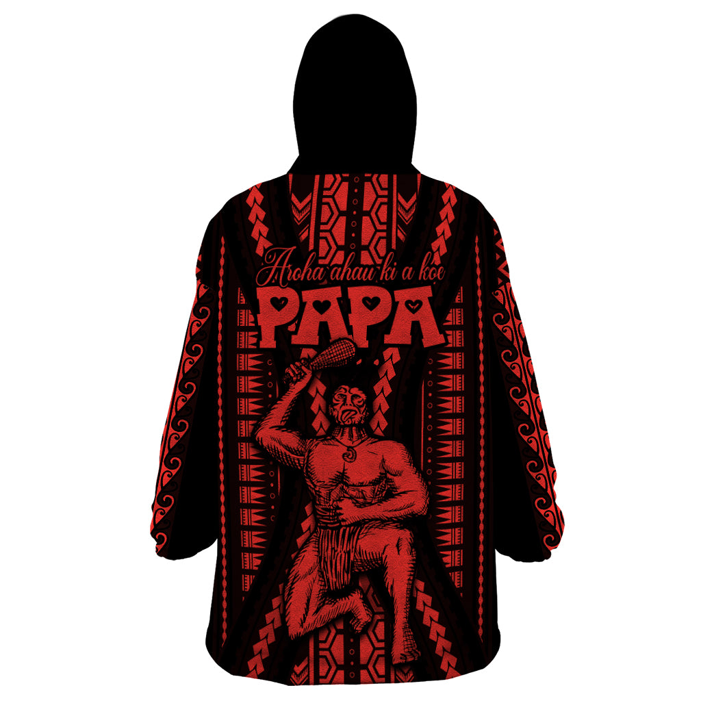 Maori Fathers Day New Zealand Wearable Blanket Hoodie Aroha Ahau Ki A Koe Papa - Red - Wonder Print Shop