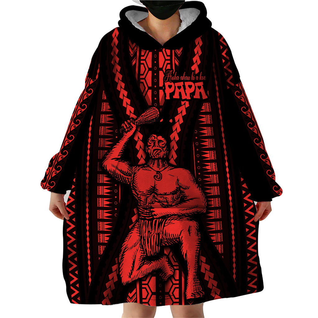 Maori Fathers Day New Zealand Wearable Blanket Hoodie Aroha Ahau Ki A Koe Papa - Red - Wonder Print Shop