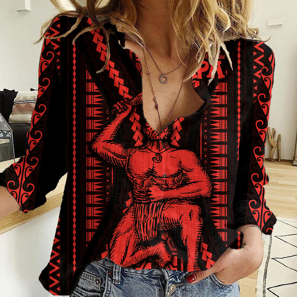 Maori Fathers Day New Zealand Women Casual Shirt Aroha Ahau Ki A Koe Papa - Red - Wonder Print Shop