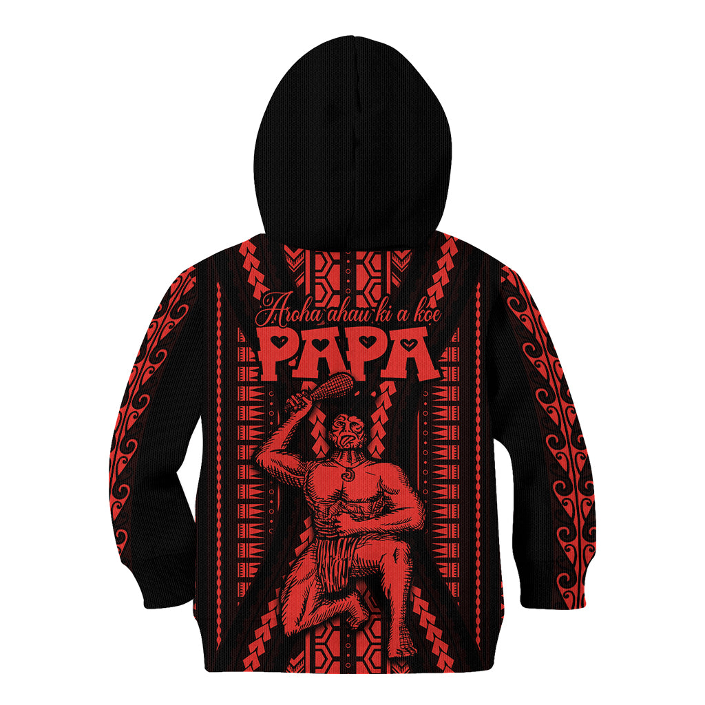 Custom Maori Fathers Day New Zealand Kid Hoodie Aroha Ahau Ki A Koe Papa - Red - Wonder Print Shop