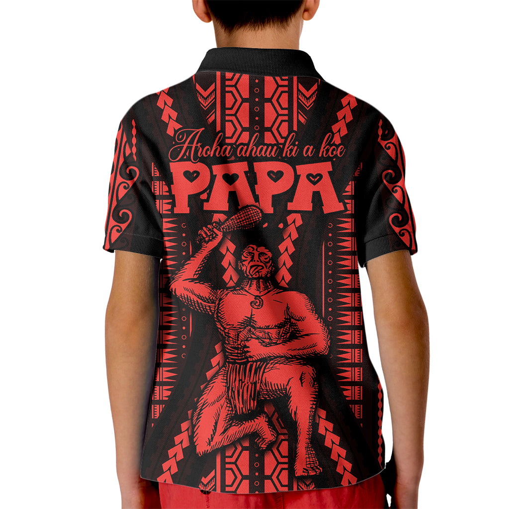 Custom Maori Fathers Day New Zealand Kid Polo Shirt Aroha Ahau Ki A Koe Papa - Red - Wonder Print Shop