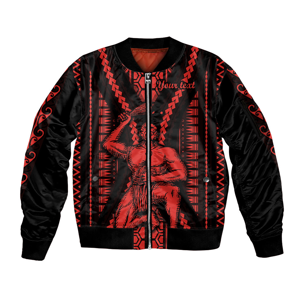Custom Maori Fathers Day New Zealand Sleeve Zip Bomber Jacket Aroha Ahau Ki A Koe Papa - Red - Wonder Print Shop