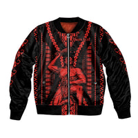 Custom Maori Fathers Day New Zealand Sleeve Zip Bomber Jacket Aroha Ahau Ki A Koe Papa - Red - Wonder Print Shop