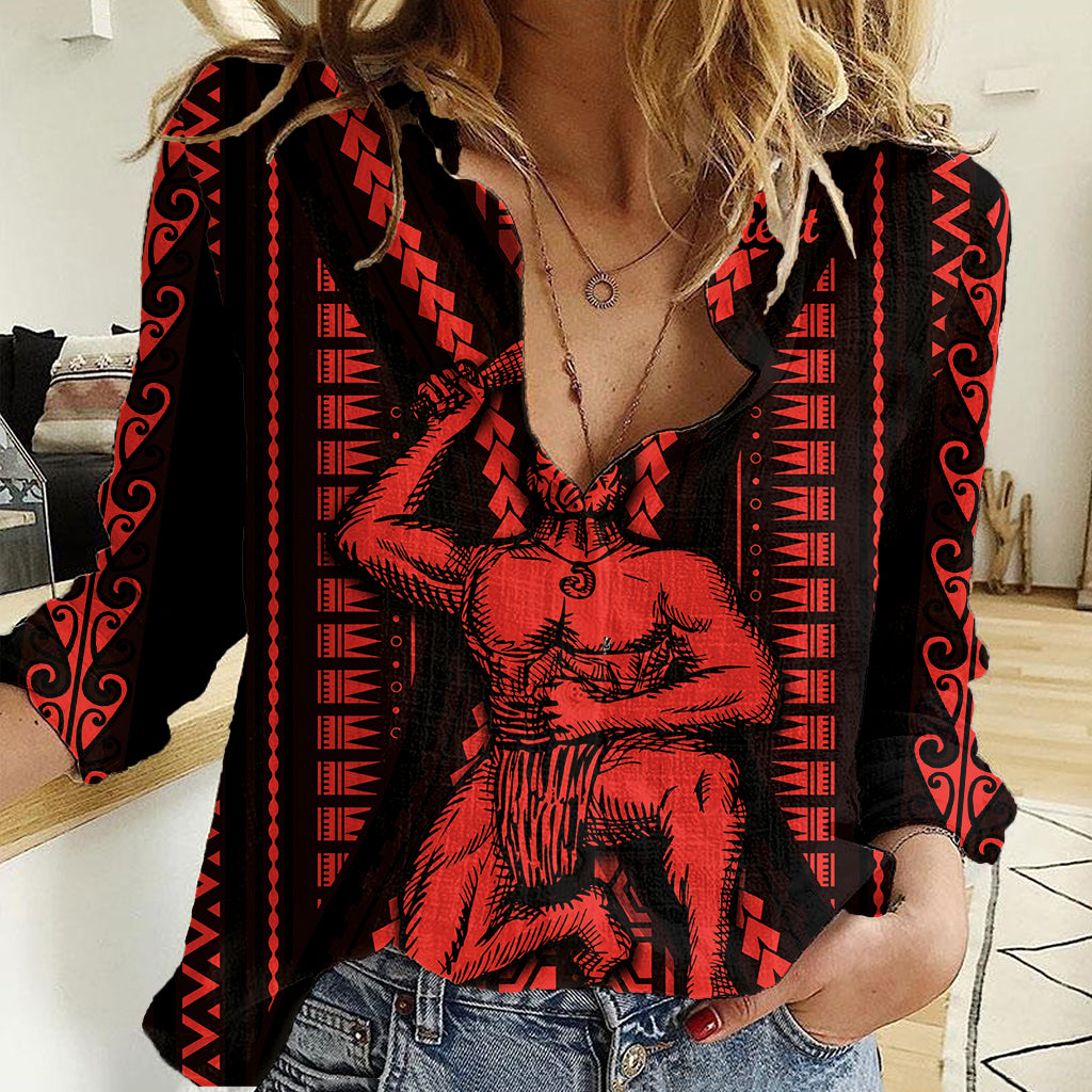 Custom Maori Fathers Day New Zealand Women Casual Shirt Aroha Ahau Ki A Koe Papa - Red - Wonder Print Shop