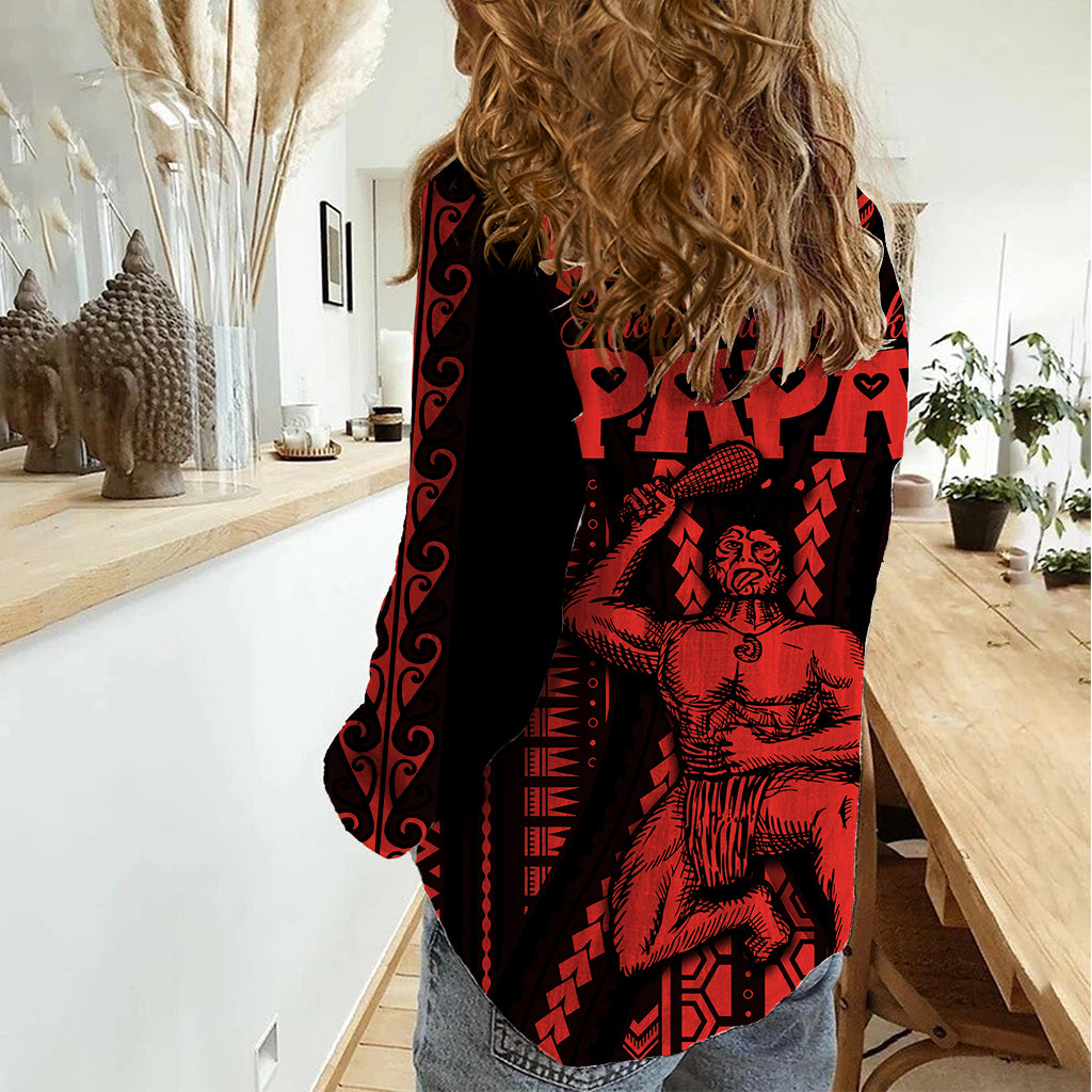 Custom Maori Fathers Day New Zealand Women Casual Shirt Aroha Ahau Ki A Koe Papa - Red - Wonder Print Shop