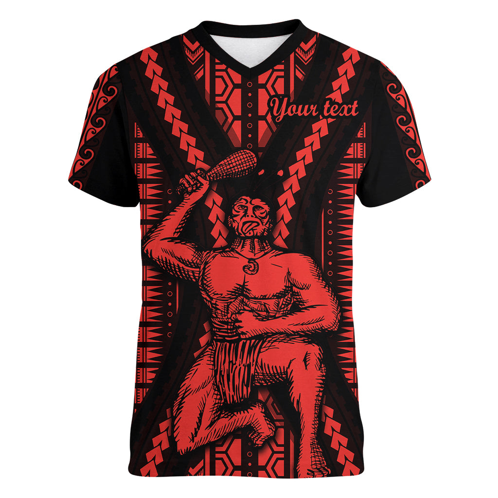 Custom Maori Fathers Day New Zealand Women V Neck T Shirt Aroha Ahau Ki A Koe Papa - Red - Wonder Print Shop