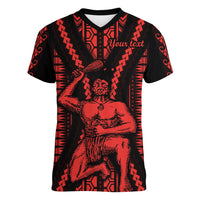 Custom Maori Fathers Day New Zealand Women V Neck T Shirt Aroha Ahau Ki A Koe Papa - Red - Wonder Print Shop