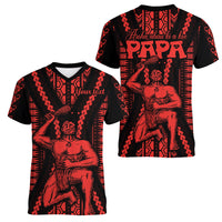 Custom Maori Fathers Day New Zealand Women V Neck T Shirt Aroha Ahau Ki A Koe Papa - Red - Wonder Print Shop