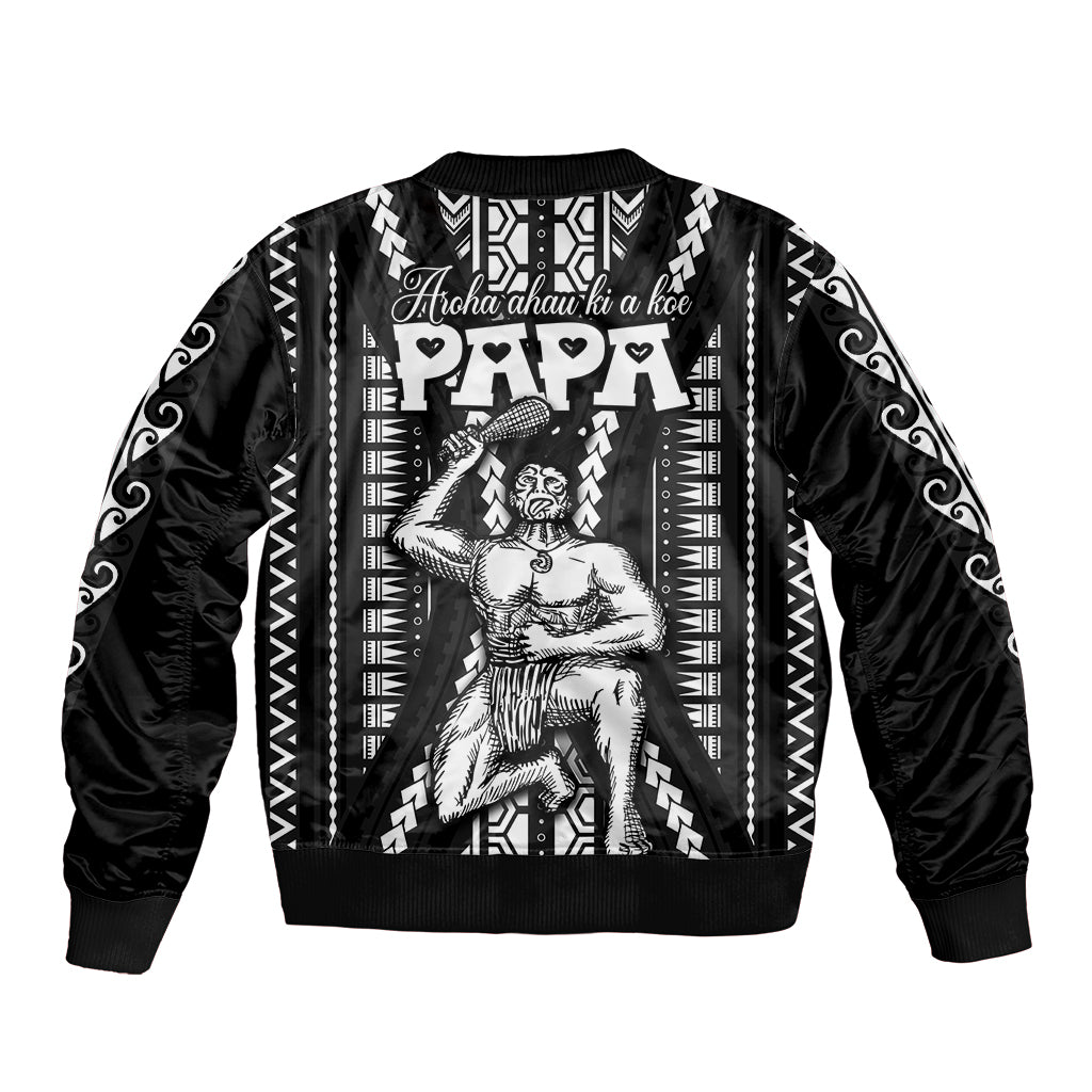 Maori Fathers Day New Zealand Bomber Jacket Aroha Ahau Ki A Koe Papa - Black LT9 - Wonder Print Shop