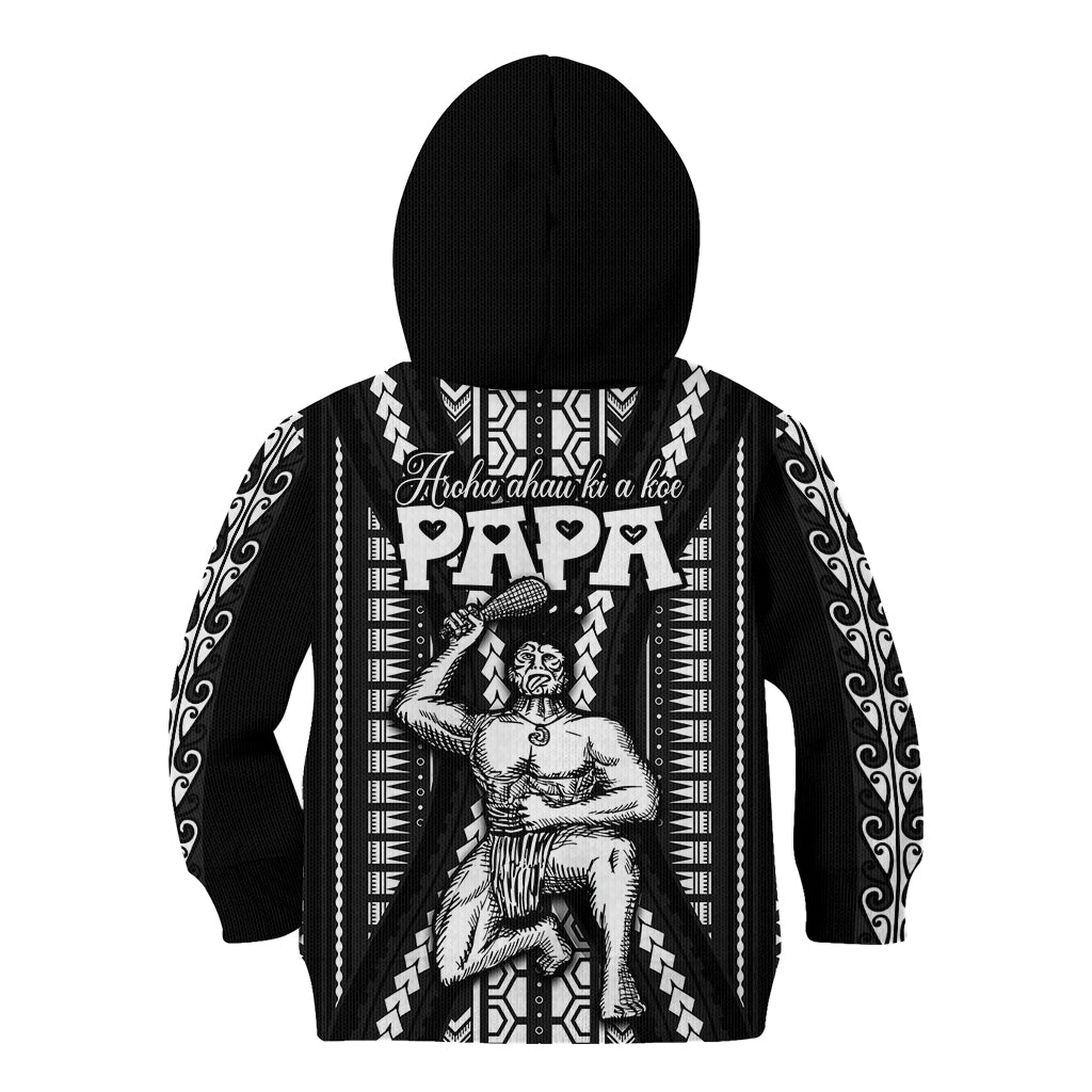 Maori Fathers Day New Zealand Kid Hoodie Aroha Ahau Ki A Koe Papa - Black - Wonder Print Shop