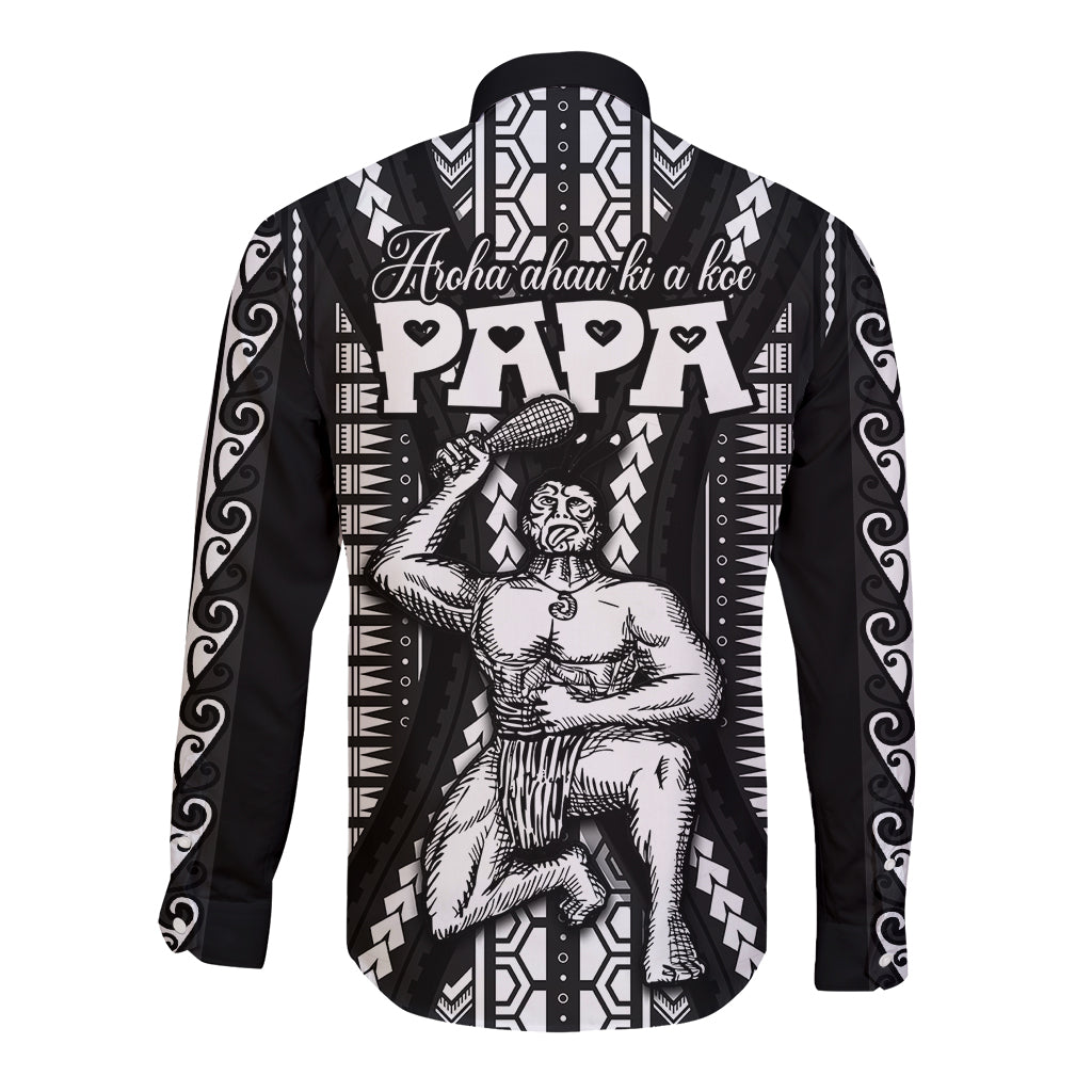 Maori Fathers Day New Zealand Long Sleeve Button Shirt Aroha Ahau Ki A Koe Papa - Black - Wonder Print Shop