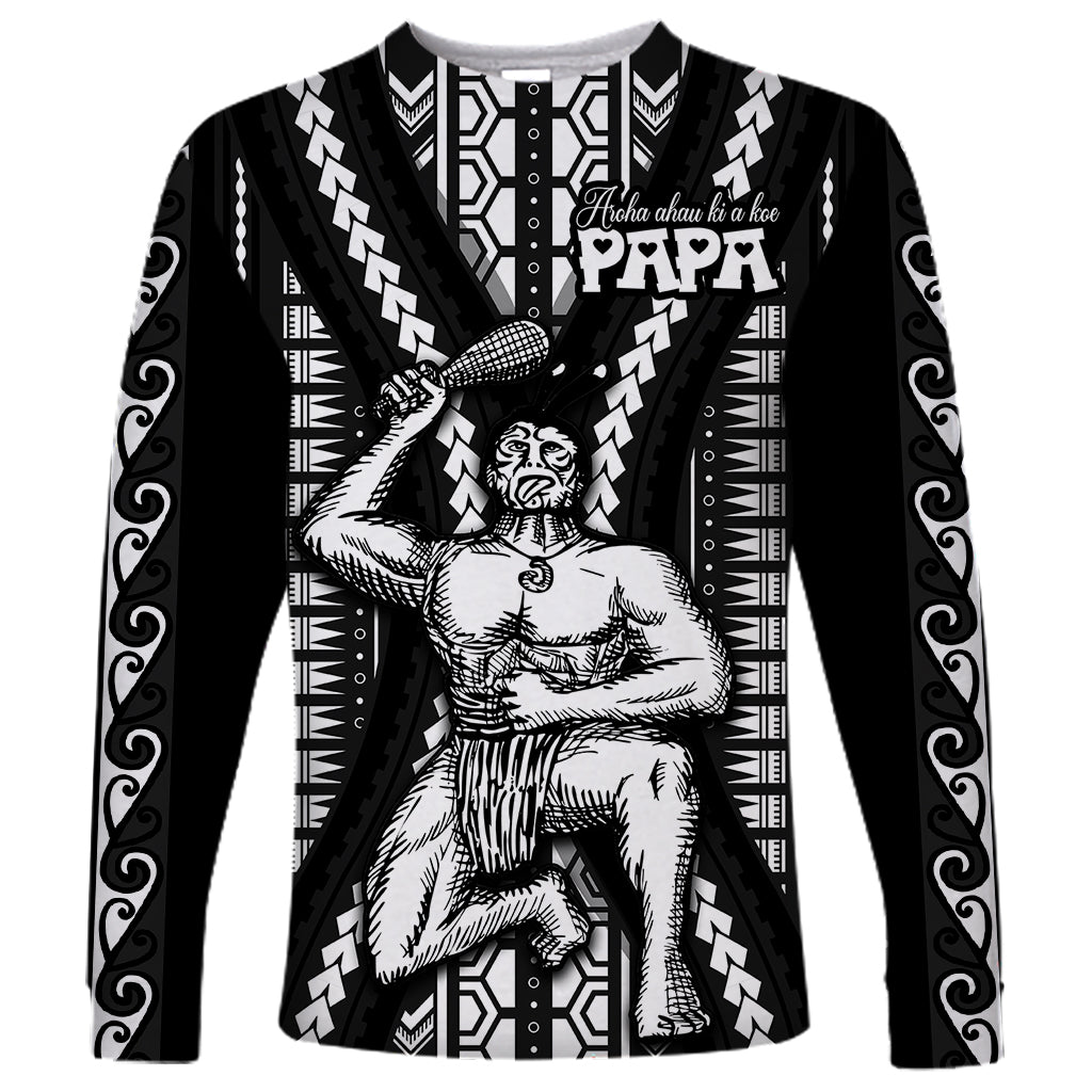 Maori Fathers Day New Zealand Long Sleeve Shirt Aroha Ahau Ki A Koe Papa - Black - Wonder Print Shop