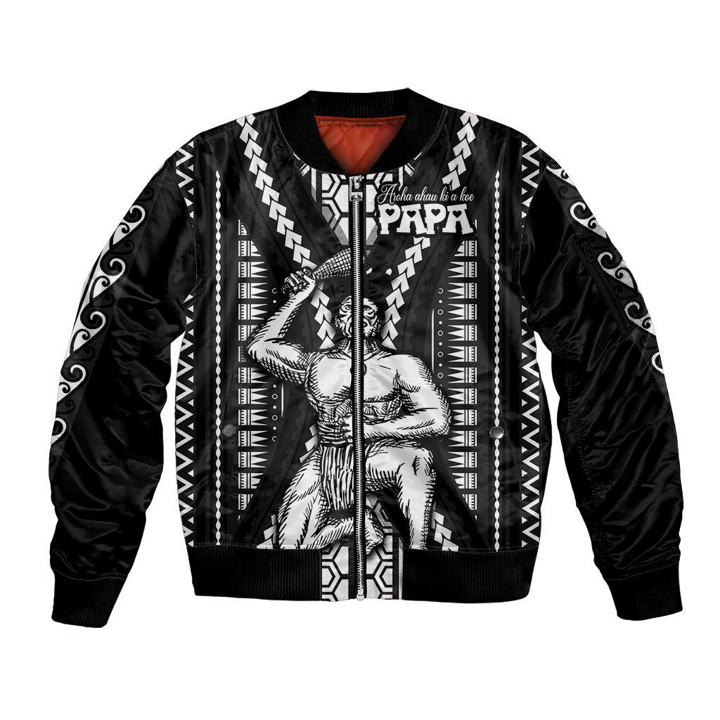 Maori Fathers Day New Zealand Sleeve Zip Bomber Jacket Aroha Ahau Ki A Koe Papa - Black - Wonder Print Shop