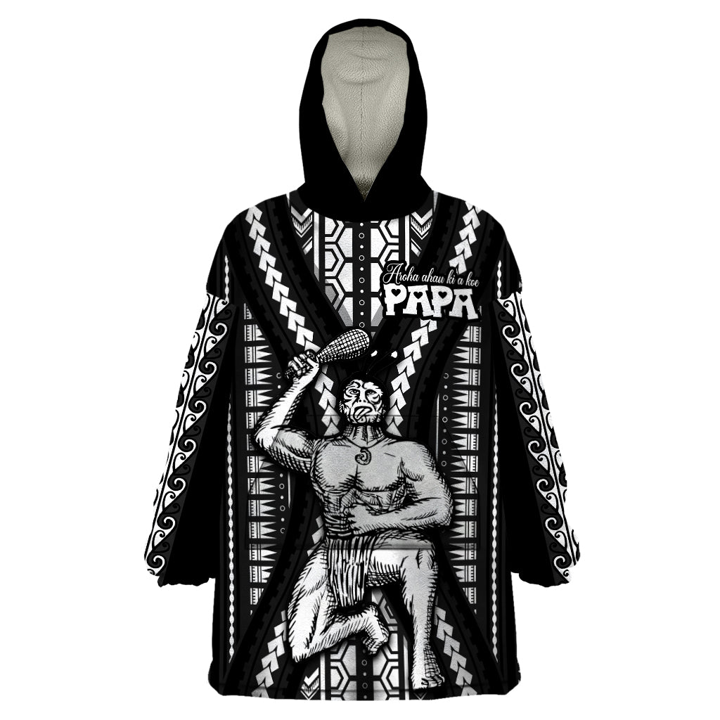 Maori Fathers Day New Zealand Wearable Blanket Hoodie Aroha Ahau Ki A Koe Papa - Black - Wonder Print Shop