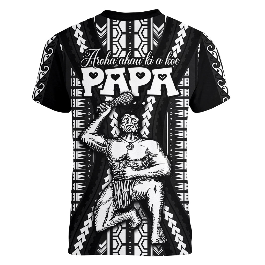 Maori Fathers Day New Zealand Women V Neck T Shirt Aroha Ahau Ki A Koe Papa - Black - Wonder Print Shop