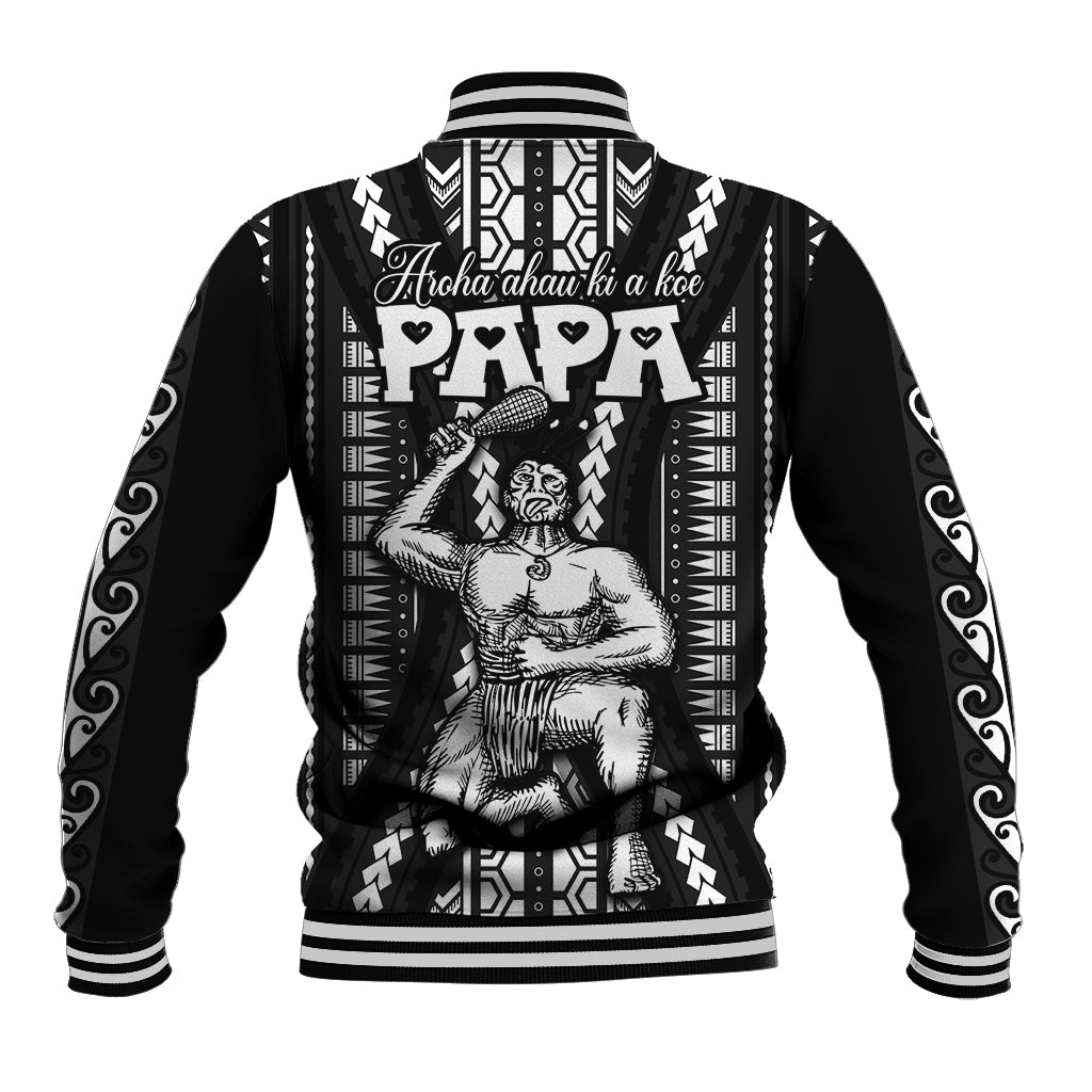 Custom Maori Fathers Day New Zealand Baseball Jacket Aroha Ahau Ki A Koe Papa - Black LT9 - Wonder Print Shop